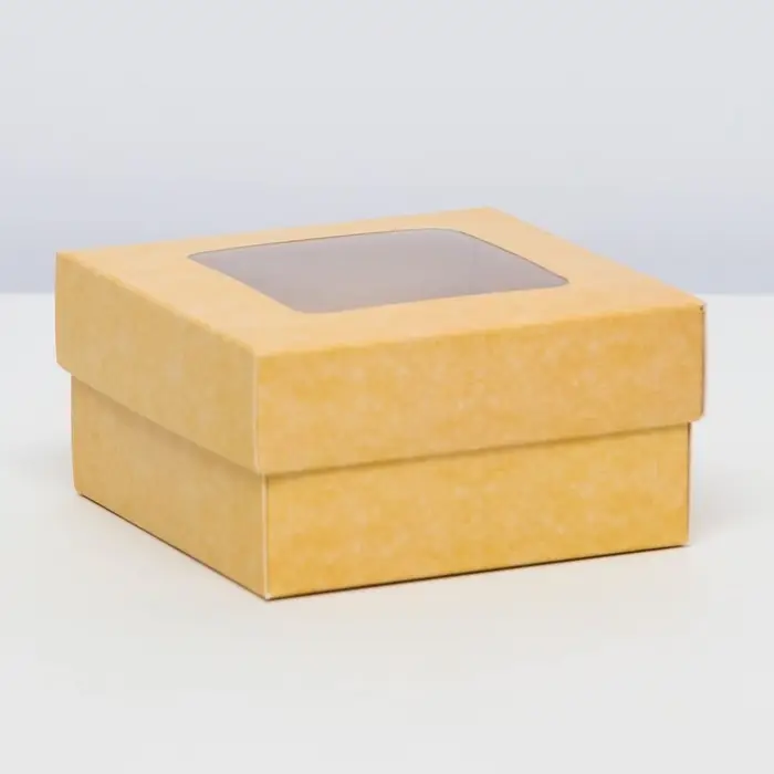 Коробка подарочная складная, упаковка, крышка - дно, с окном, крафт, 10&times;10&times;5 см
