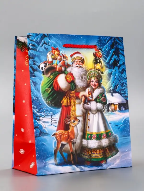 Пакет подарочный новогодний ламинированный, &laquo;Дед Мороз с подарками&raquo; , 18&times;10&times;22.3 см