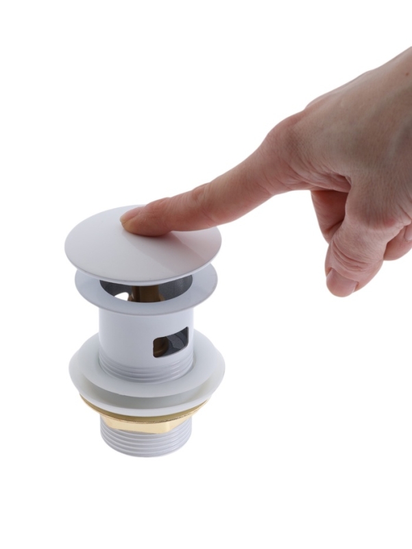 Донный клапан ZEIN engr, большая кнопка, с переливом, нержавеющая сталь, белый