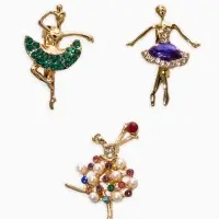 Броши "Балеринки" (набор 3шт), цвет микс в золоте