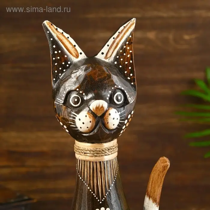 Сувенир дерево "Кошка коричневая с узором" 7х17х50 см