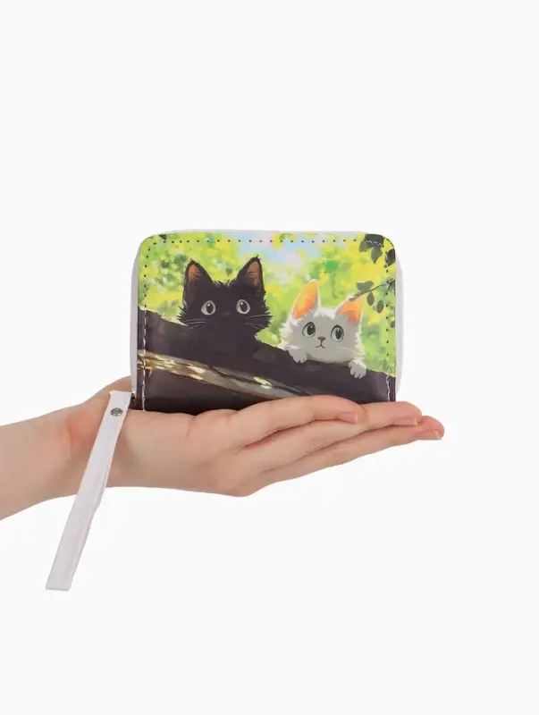 Кошелек дет 07-01-01 Июнь2533 кот, 12*1,5*9 см, 2 отд+отд/молн, д/карт, зеленый