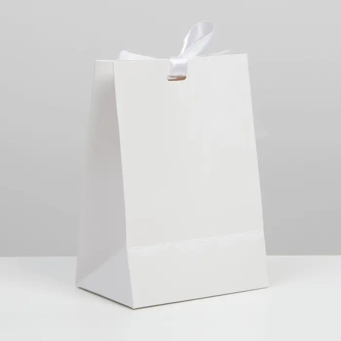 Пакет подарочный с лентой, упаковка, &laquo;Белый&raquo;, 13 х 19 х 9 см
