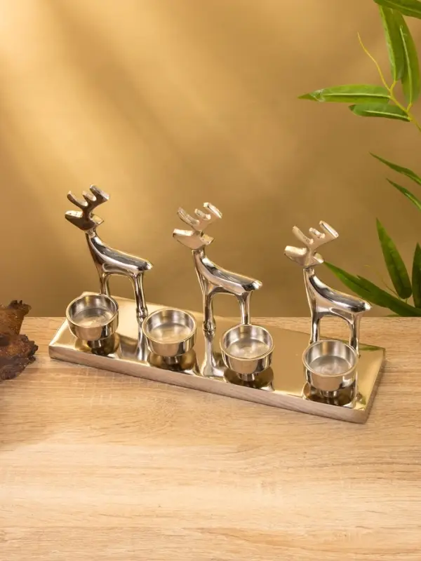 Подсвечник на 4 свечи "Трио оленей" алюминий 30х9х15 см