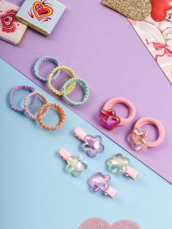 Набор для волос "Аделия" (10 резинок 3 см, 4 зажима 3 см) цветок, розовый