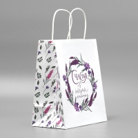 Пакет подарочный крафтовый, упаковка, &laquo;Счастья&raquo;,цветы, 22 х 25 х 12 см