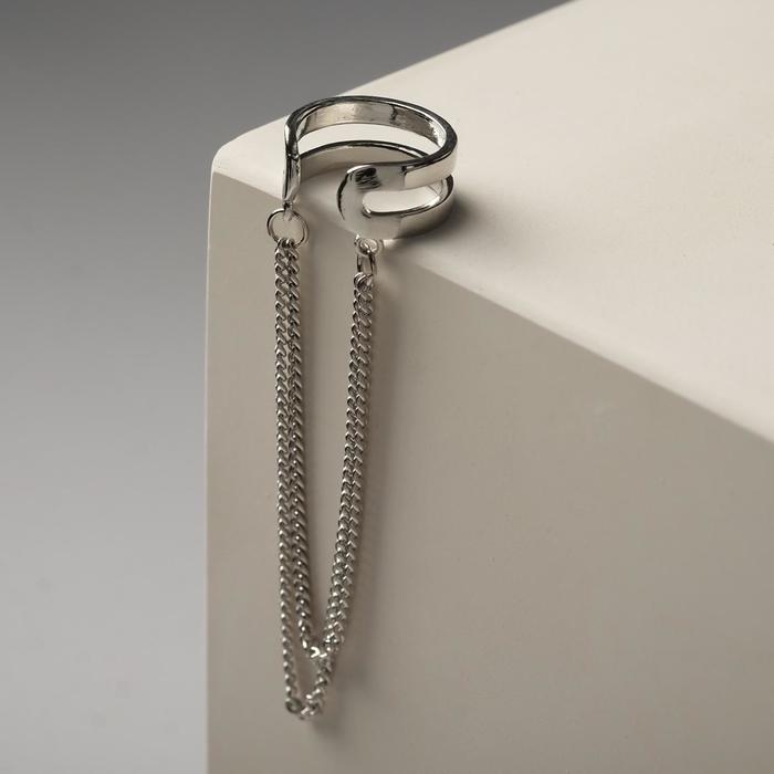 Серьга &laquo;Кафф&raquo; две полоски с цепочками, цвет серебро