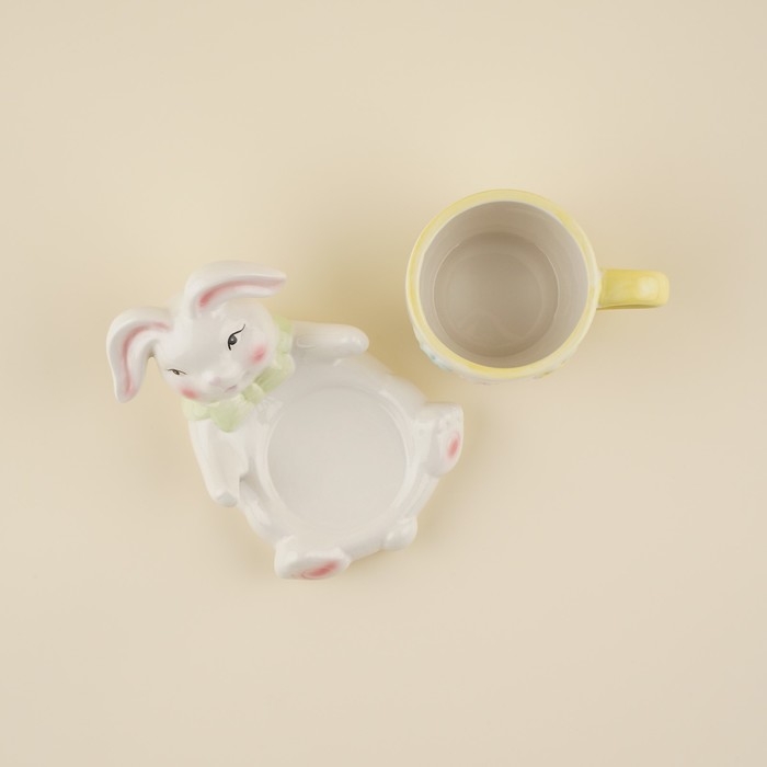 Чайная пара керамическая SL Home &laquo;Пасхальные кролики&raquo;, 2 предмета: чашка 300 мл, блюдце d=9 см, цвет белый