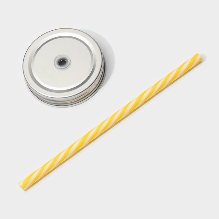 Кружка стеклянная Доляна &laquo;Лаванда&raquo;, 450 мл, 10&times;7,5&times;13 см, с ручкой, крышкой и трубочкой