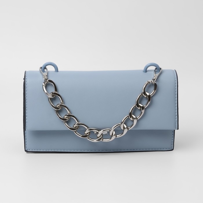 Цепочка для сумки, с карабинами, металлическая, плоская, 29 &times; 19 мм, 30 см, цвет серебряный