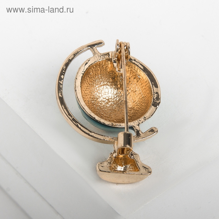 Брошь &laquo;Школа&raquo; глобус, цвет морской в золоте