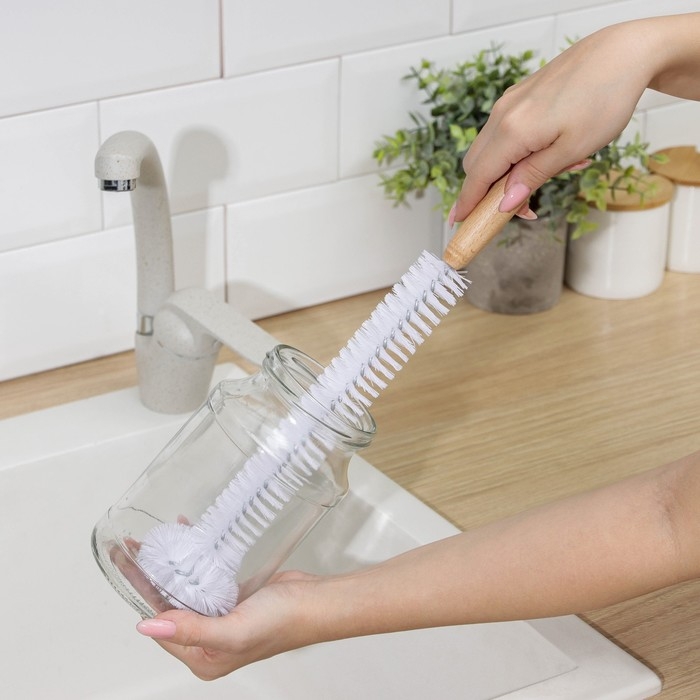 Ёрш для посуды Доляна Meli, 36&times;6 см, бамбуковая ручка, замшевая петелька