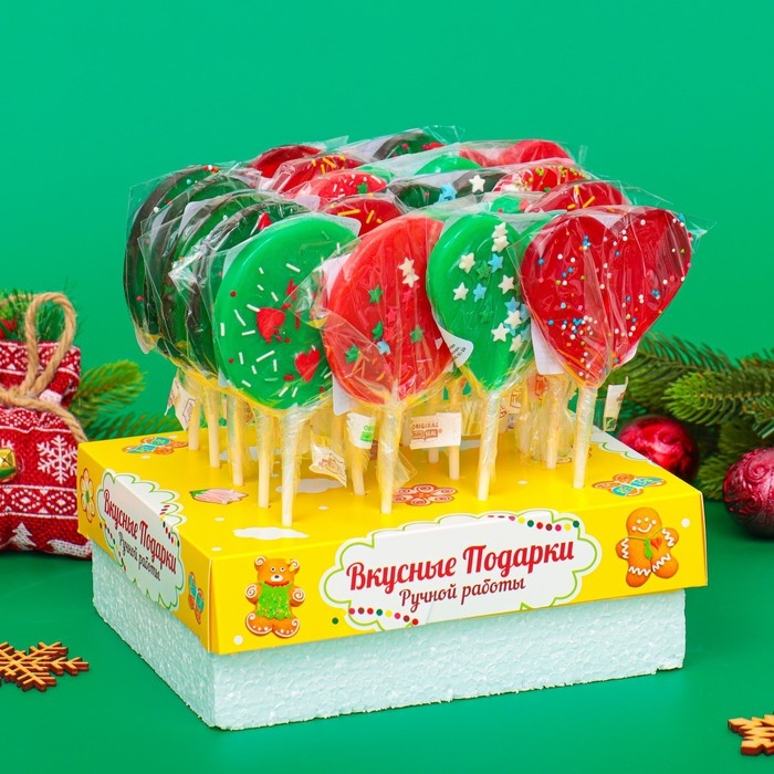 Новый год. Карамель леденцовая на палочке, с декором, "Конфетти", МИКС, 40 г