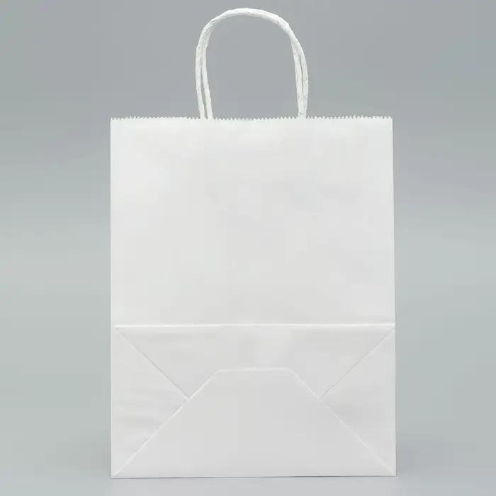Пакет крафт без печати, белый, круглая ручка 22&times;12&times;28 см