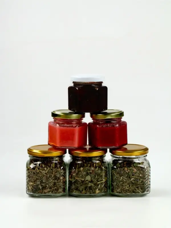 Подарочный набор новогодний &laquo;Уютного года&raquo; варенье с шишками, крем-мед 2 шт, чай в банке 3 шт   1087