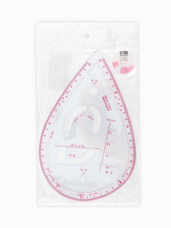 Лекало портновское метрическое &laquo;Капля&raquo;, с проймой, 20,5 &times; 13,3 см, толщина 0,5 мм, цвет прозрачный