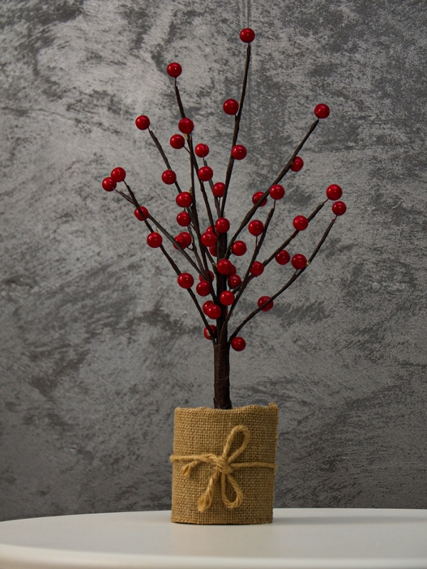 Светодиодный куст &laquo;Рябина&raquo; 45 см, 24 LED, постоянное свечение, от батареек ААх3 (не в комплекте), свечение тёплое белое