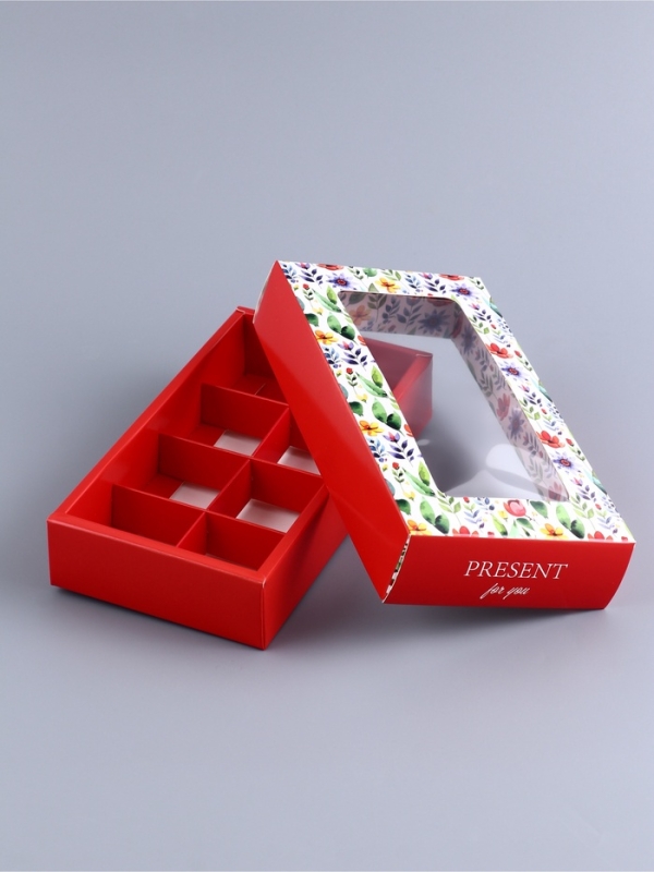 Коробка складная для 8 конфет "Презент", 9,8 х 17,7 х 3,5 см. Кондитерская упаковка