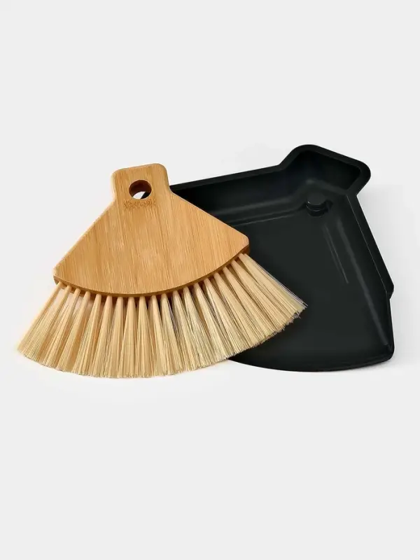 Щетка с совком "Meli", бамбуковая ручка, цвет черный 20х19 см