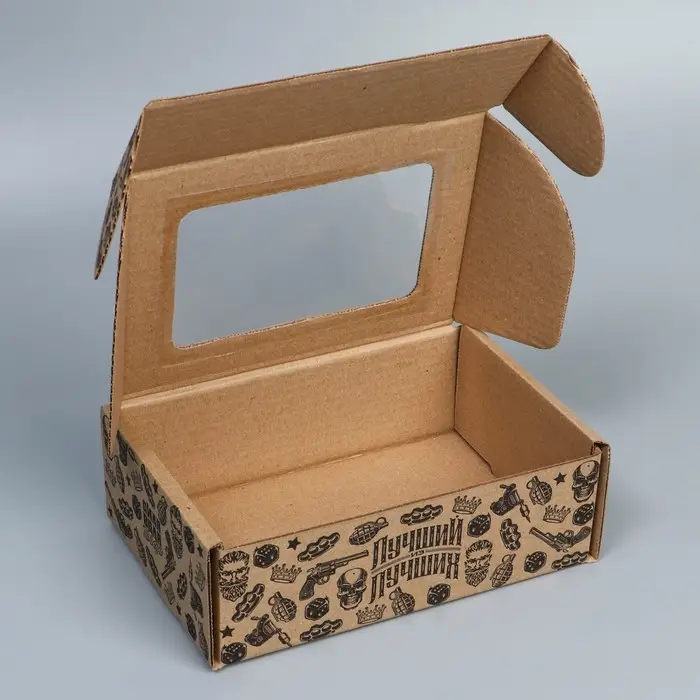 Коробка подарочная сборная с окном, упаковка, &laquo;Лучший из лучших&raquo;, бурый, 24 х 8 х 16 см