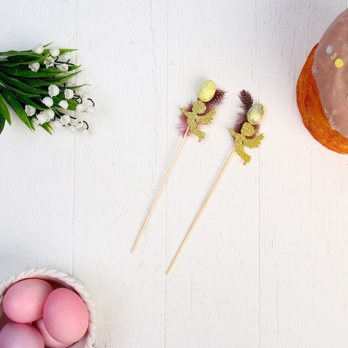Набор пасхальных топперов &laquo;Яйцо и перо&raquo;, 2 шт., МИКС