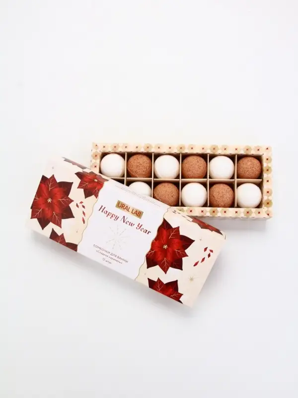 Бомбочки для ванны Happy New Year, аромат сладкая карамель, набор 12 шт х 20 г, URAL LAB