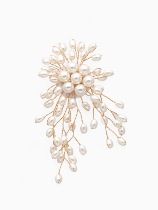 Брошь "Цветок" с жемчугом, цвет белый в золоте