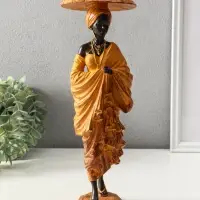 Сувенир полистоун "Африканка в горчичном наряде, в шляпе" 11,5х11,5х33,5 см