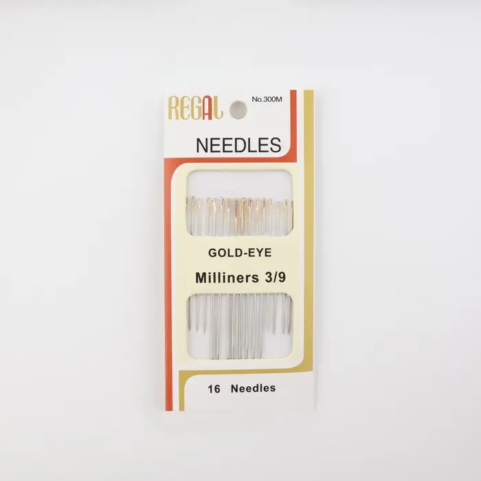 Иглы швейные для модисток, d=0.7/0.8/1.1 мм, 3.8-5.3 см, с золотым ушком, 16 шт.