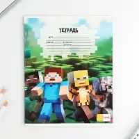 Тетрадь в клетку 12 листов А5, на скрепке &laquo;Пиксели&raquo;, обложка мелованный картон, блок №1 белизна 96%, 5 видов МИКС