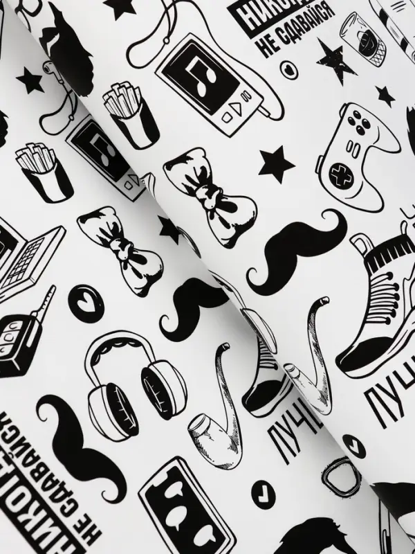 Крафт бумага "На стиле" черный цв. на белом фоне 0,72 х 10 &plusmn;5% м, 60 гр