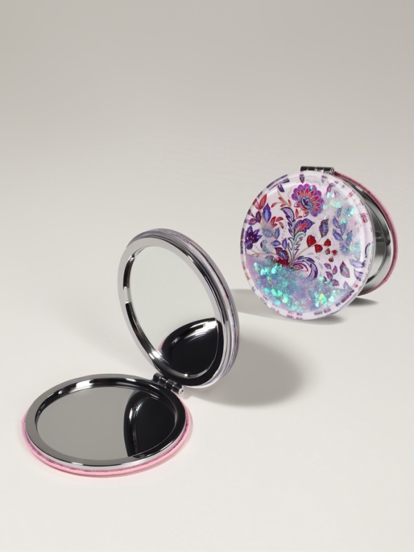 Зеркало складное &laquo;Цветы&raquo;, d = 7,2 см, с увеличением, цвет сиреневый/фиолетовый