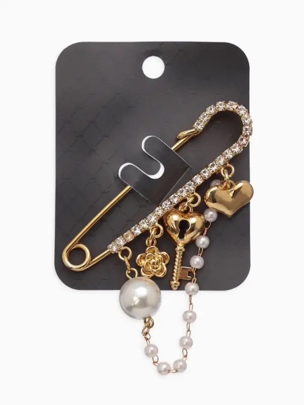 Булавка "Ключик от сердца", l=6.5, цвет белый в золоте