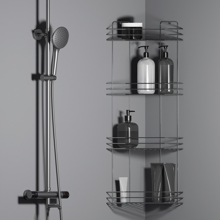 Полка для ванной угловая 4-х ярусная, 20,5&times;20,5&times;72 см, цвет хром