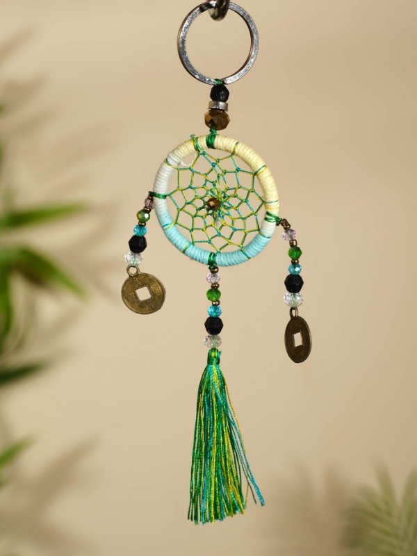 Брелок "Ловец снов" 4х15 см. жёлто-голубой