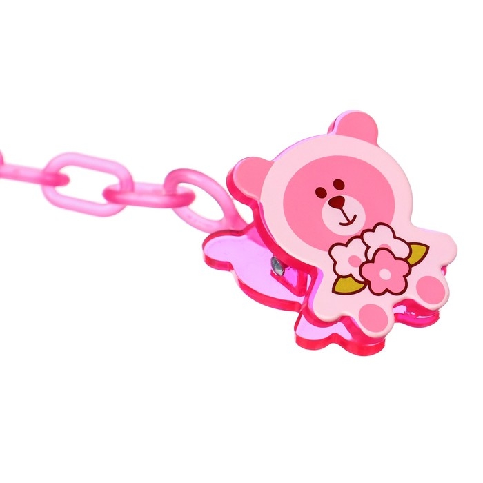 Соска - пустышка силиконовая классическая, от 6 мес., с колпачком + держатель &laquo;Мишка&raquo;, цвет розовый