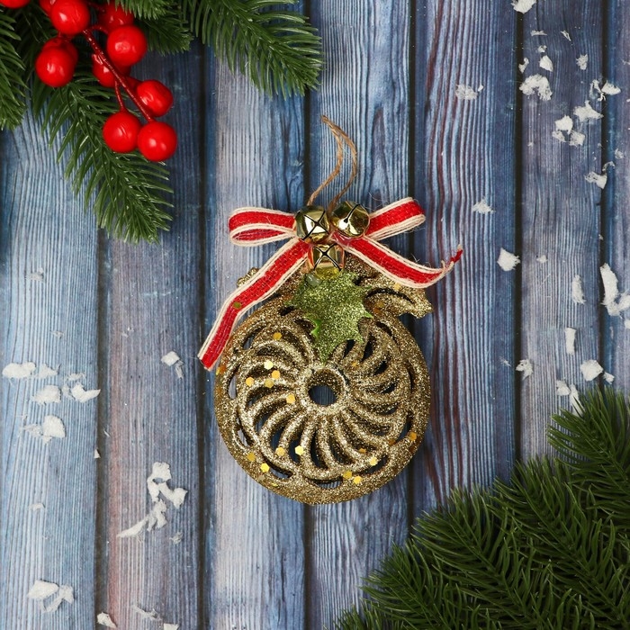 Украшение ёлочное "Шар ажур" 8х10 см, золото