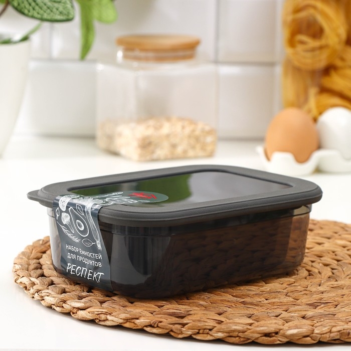 Набор пищевых контейнеров «Респект», 3 шт: 400 мл, 700 мл, 1.2 л, цвет прозрачный, крышка серая Набор пищевых контейнеров «Респект», 3 шт: 400 мл, 700 мл, 1.2 л, цвет прозрачный, крышка серая