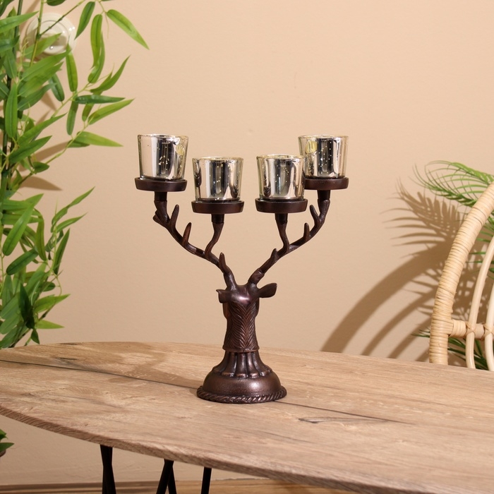 Подсвечник на 4 свечи "Олень" алюминий 26х13х30 см