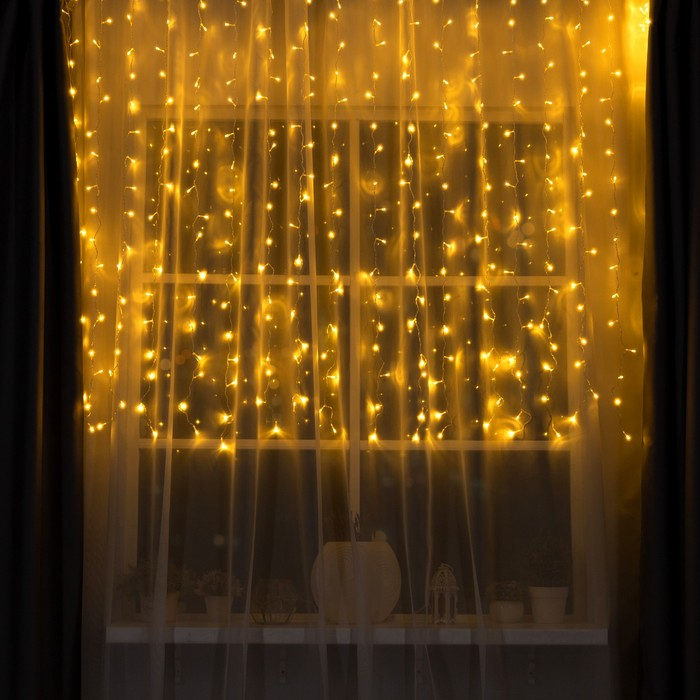 Гирлянда &laquo;Занавес&raquo; 2 &times; 1.5 м, IP20, прозрачная нить, 360 LED, свечение тёплое белое, 8 режимов, 220 В