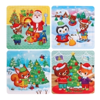 Пазлы 4 в 1 &laquo;Новый год у зверят&raquo;, 9, 16, 25, 36 элементов