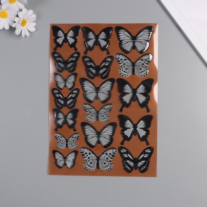 Наклейка пластик интерьерная "Бабочки полупрозрачные" чёрные набор 18 шт 5; 6; 7 см