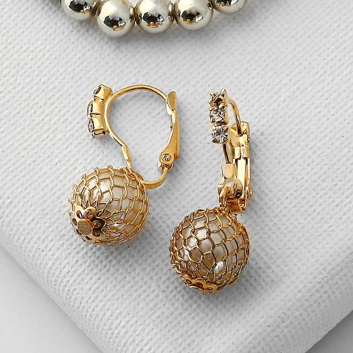 Серьги с жемчугом &laquo;Шарик в сетке&raquo;, цвет МИКС