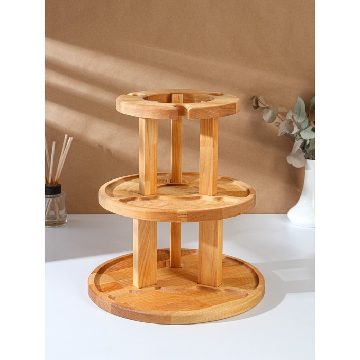 Менажница деревянная Adelica, 3-х ярусная с подставкой для вина, d=30&times;1,8 см, d=26&times;1,8 см, d=20&times;1,8 см, берёза, в подарочной коробке