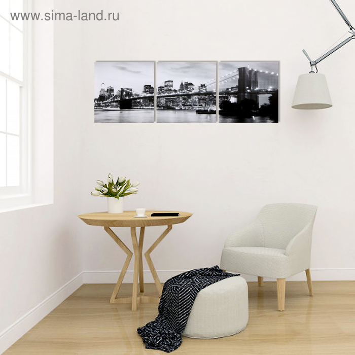 Модульная картина "Вечерний мост" ч/б (3-35х35) 35х105 см