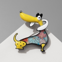 Брошь мультяшная &laquo;Собачка&raquo; такса, цветная в чёрном металле