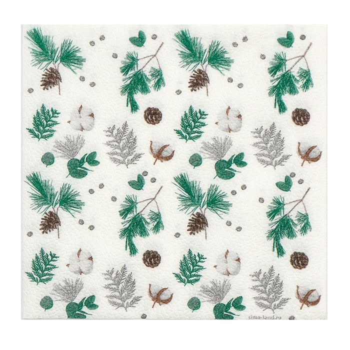 Новогодние салфетки "Веточки", двухслойные, 33х33 см, 20 шт.