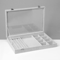 Подставка для украшений &laquo;Шкатулка&raquo; 4 полосы, 7 крючков, 8 ячеек, стеклянная крышка, цвет серый