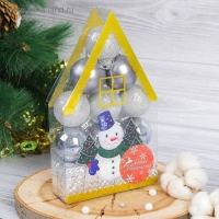 Набор украшений пластик 12 шт "Подарок" (9 шаров, 3 подарка) серебро