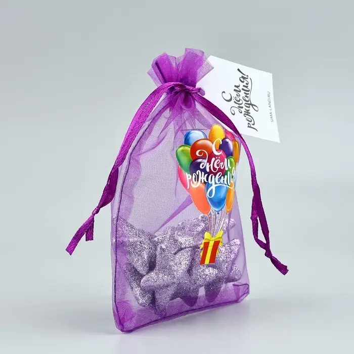 Мешочек подарочный из фатина с термонаклейкой &laquo;С днем рождения&raquo;, 11 х 16 см +/- 1.5 см